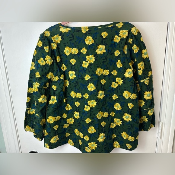 Sonoma Corduroy Green floral Notchneck Long Sleeve Top Size petite Large #1660 - Picture 5 of 7